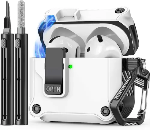 Inesore Funda compatible con AirPods de 4ª generación, con kit de limpieza, interruptor automático seguro para la nueva funda de carga Airpods 4