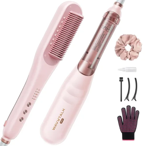 Cepillo Alisador de Cabello con Vapor Pro de Wavytalk, Cepillo Alisador de 3 en 1 con Vapor, Reduce el Daño, Nutre el Cabello y Acelera el Alisado