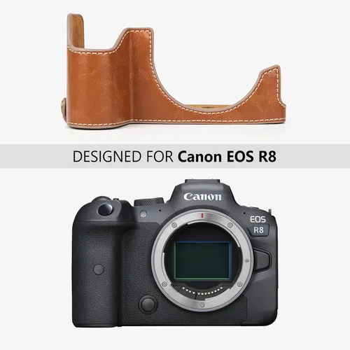 Miniatura 2 de MUZIRI KINOKOO Funda para cámara Canon EOS R8/RP DSLR, estilo retro funda protectora de piel sintética con agarre de mano y diseño inferior de Marrón