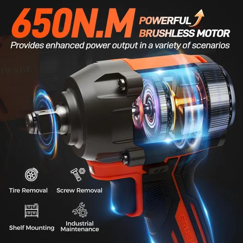 Miniatura 2 de COMOWARE Llave de impacto inalámbrica de 650N.m (480 ft-lb), pistola de impacto de alto par sin escobillas de 1/2 pulgada, batería de 20 V 4.0 Ah