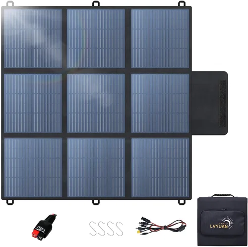 Miniatura 11 de LVYUAN Panel solar portátil de 300W, panel solar plegable de tamaño almohada 20V IP64 impermeable, eficiencia mejorada del 23% para estación