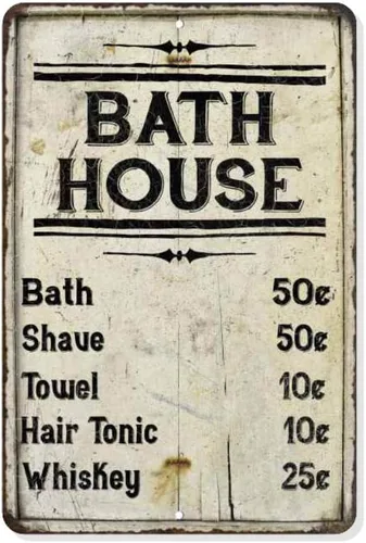 Chico Creek Signs Letrero de lista de precios de casa de baño, letreros de decoración vintage, decoración de ducha, afeitado, casa de campo,