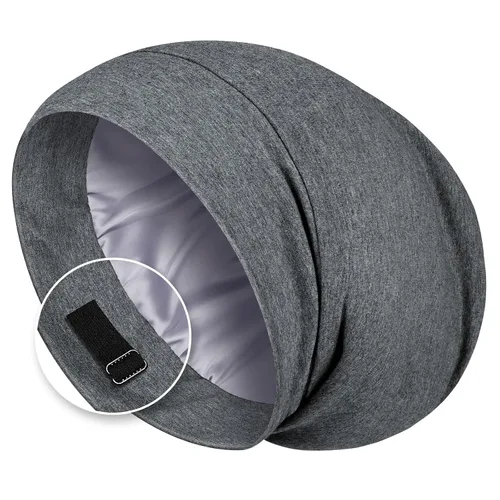Miniatura 11 de Zenssia Gorro de pelo con forro de satén para dormir, gorro de dormir para mujeres y hombres con correa ajustable, envoltura para el cabello que