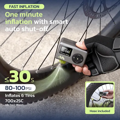 Miniatura 2 de Ventus Race Mini bomba de bicicleta, inflado rápido de 25 segundos, bomba de bicicleta con medidor - 120 PSI, bomba de neumáticos de bicicleta