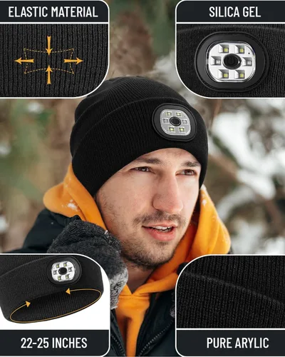 Miniatura 4 de Gorro LED recargable Gorro de punto unisex de invierno con linterna manos libres para pesca, correr, acampar