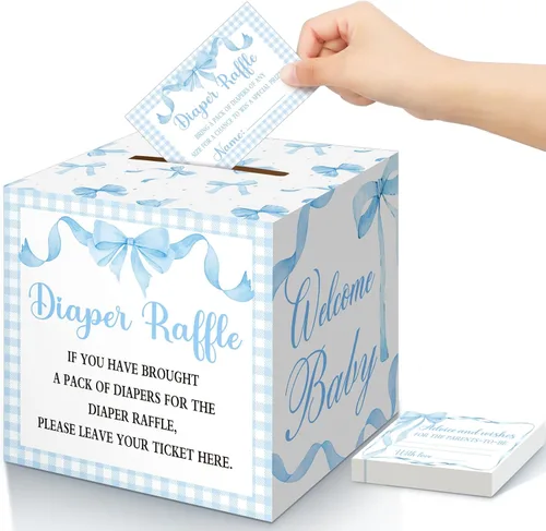 Miniatura 48 de Teling 51 boletos para rifas de pañales con caja de tarjetas, decoración de baby shower, caja de soporte para baby shower, para fiesta de rifas