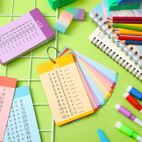 Miniatura 5 de Geyee 52 tarjetas de multiplicación para niños de 1er a 3er grado con 4 marcadores de borrado en seco y juego de 4 anillos, tarjetas de matemáticas