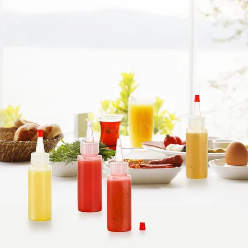 Miniatura 5 de Bekith Paquete de 40 botellas de plástico de 2 onzas con tapas de punta roja, pequeñas botellas vacías recargables para glaseado, decoración