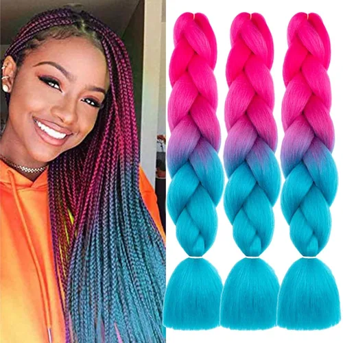 Miniatura 32 de Beige (613) Cabello trenzado 6 paquetes de extensiones de cabello sintético de 24 pulgadas, extensiones de cabello trenzado Jumbo Ombre trenzado
