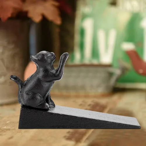 Miniatura 3 de Sumnacon 2 paradas de hierro fundido para puerta de gato, resistentes topes rústicos para puerta que evitan perforar agujeros, cuñas de puerta