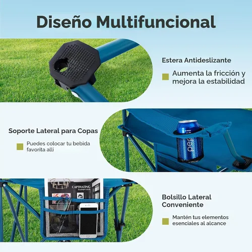 Miniatura 7 de ALPHA CAMP Silla de Camping 2 Unidades Silla Portátil con Enfriador de 3 Latas Silla Plegable con Bolsillo Lateral y Portavasos, Plegable para Azul