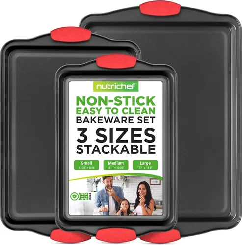 NutriChef NCSBS3S - Moldes antiadherentes para horno de cocina, 3 piezas, acero antiadherente de alta calidad y elegante, calidad comercial para