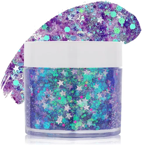 Miniatura 28 de Gel de purpurina blanca para la cara, purpurina corporal de sirena, festival, rave, carnaval, Halloween, cabello, lentejuelas para el cabello
