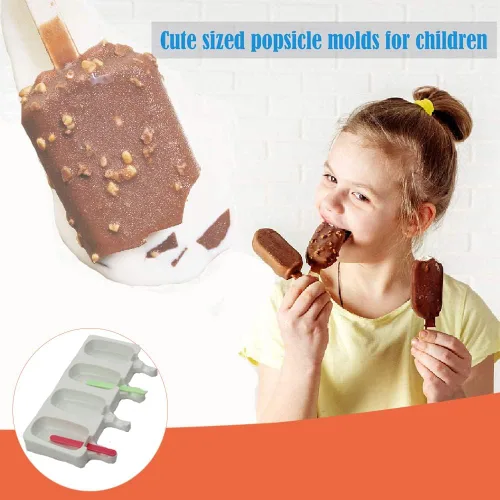Miniatura 6 de ELANE 4 moldes para paletas de hielo, silicona, con forma de cilindro, blanco, moldes para paletas de hielo con 25 palitos de paletas