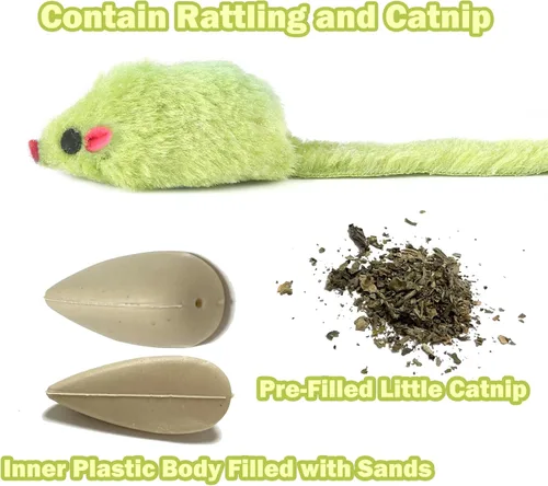 Miniatura 4 de MeoHui 12 juguetes de sonajero para gatos, también con hierba gatera precargada, tamaño corporal de ratones de 2.36 pulgadas, juguetes de piel