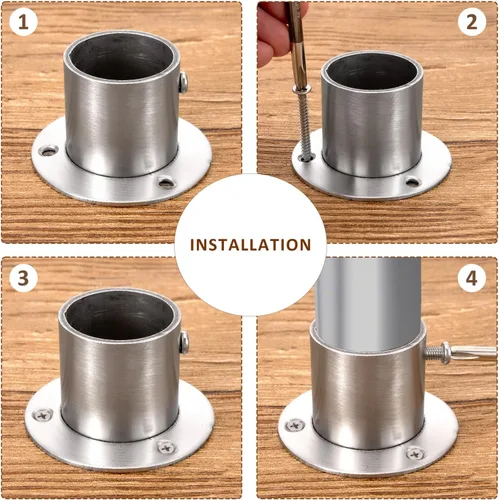Miniatura 4 de Soporte de brida de acero inoxidable para barra de armario de diámetro exterior de 1.3 pulgadas (1.299 in), tubo de acero, paquete de 4