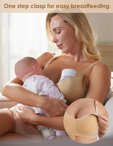 Miniatura 5 de HOFISH Brasier de lactancia para lactancia materna, bralette inalámbrico con almohadillas, extensores y clips, paquete de 3 unidades S-XXL