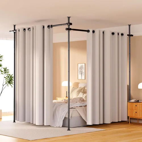 Miniatura 9 de Barra de cortina divisora de habitación, separador de ambientes sin perforaciones para separación de espacio, ajustable, de 4 a 10 pies de alto, 28