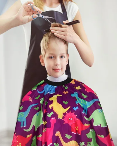 Miniatura 6 de Capa de peluquería para niños con cepillo quitapelusas para el cuello, capa profesional de salón para corte de cabello con cierre a presión