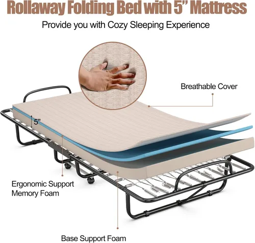 Miniatura 4 de GORELAX Cama plegable individual con colchón de 4 pulgadas para adultos, juego de cama portátil pequeño con marco de cama de metal, cama plegable