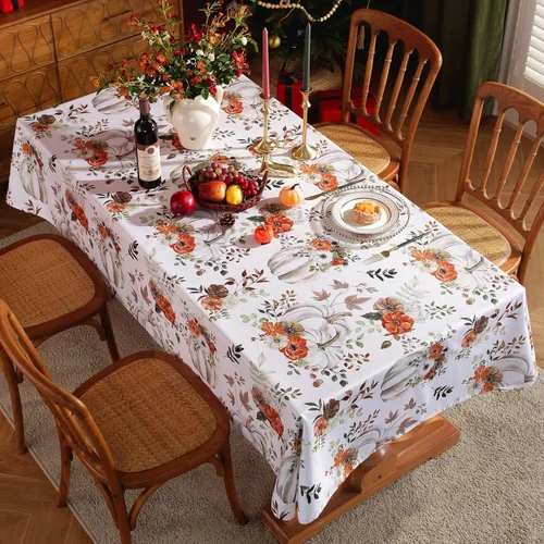 Miniatura 2 de Mantel rectangular con estampado de calabaza en acuarela de otoño, mantel rectangular de poliéster para otoño, resistente al agua, sin arrugas