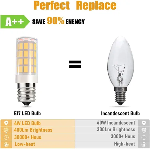 Miniatura 4 de Luz para horno de microondas, bombilla LED E17, base T7, 4 W (equivalente a halógeno de 40 W) sobre encimera, hornos de microondas de 120 V, pieza