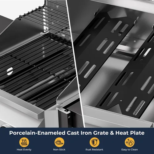 Miniatura 4 de Electactic Parrilla de gas propano de 2 quemadores, parrilla de barbacoa de acero inoxidable de 16,000 BTU con mesas laterales plegables, diseño