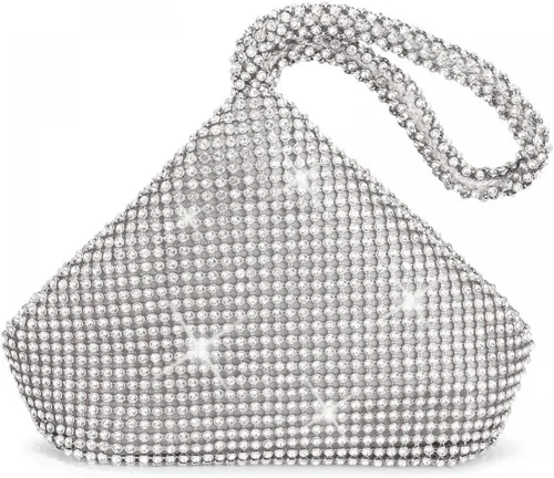 Miniatura 10 de Bolso de noche para mujer, con diamantes de imitación brillantes, triángulo, cadena de diseño, bolso de mano para fiesta, graduación, boda