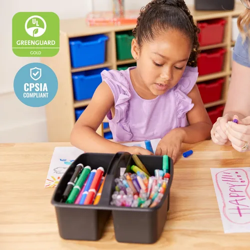 Miniatura 6 de ECR4Kids Organizador de plástico pequeño de 3 compartimentos, organización multiusos, negro, paquete de 6