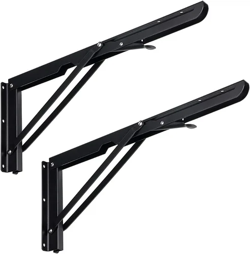 Miniatura 13 de Sumnacon Soportes plegables resistentes para estantes – Banco de mesa triangular de metal resistente, soporte de estante plegable de 10 pulgadas, 2