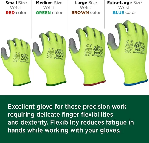 Miniatura 6 de WOLF Guantes de trabajo con palma recubierta de poliuretano y carcasa de nylon, para construcción, mecánica, almacén, trabajo de jardinería, trabajo
