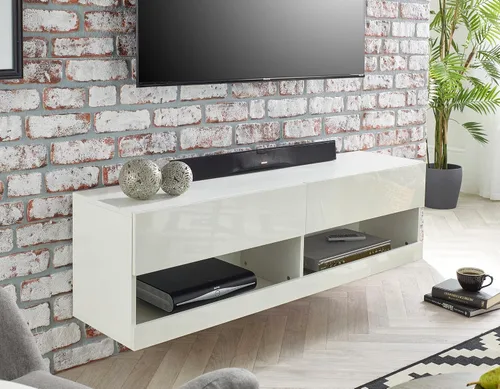 Miniatura 4 de MMT Furniture Designs Ltd Soporte de TV con luz LED azul de 55 pulgadas, soporte de TV brillante flotante montado en la pared, estante de TV