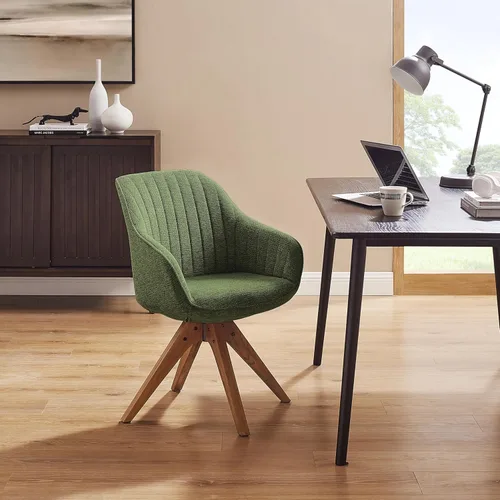 Miniatura 7 de Zouron Silla de Acento Moderna de Mediados de Siglo con Patas de Madera, Silla de Escritorio Giratoria Sin Ruedas, Sillón Lateral Tapizado Silla