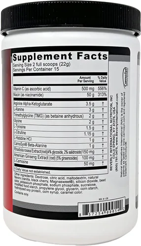 Miniatura 3 de Beverly International Up-Lift libre de estimulantes 11.64 oz. Mezcla de bebida energética para entrenamiento con óxido nítrico y catalizadores