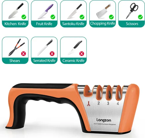 Miniatura 3 de Longzon 5-in-1 Knife Sharpener 4 Stage with Cut-Resistant Glove, Quickly Sharpens & Restores Dull Blades, Easy & Safe for Home Kitchen Use, Fits
