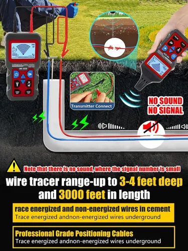 Miniatura 6 de NF-826 Probador de Cable Subterráneo Localizador de Circuitos Detector de Tubería de Metal Herramienta de Rastreador de Alambres Detecta