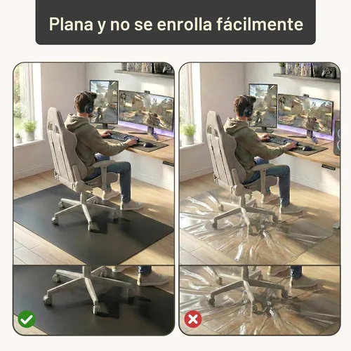 Miniatura 7 de Tapete para silla rodante de oficina para suelo de madera dura y azulejos, negro, antideslizante, no curvo, tapete para silla debajo del escritorio