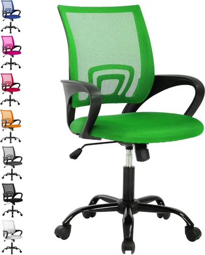 Miniatura 14 de MKDLUFEI Silla de Oficina, Silla Ergonómica Económica con Soporte Lumbar, Ajustable con Respaldo Medio, Giratoria y con Ruedas, para Oficina