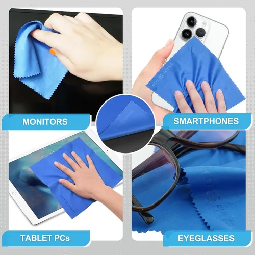 Miniatura 3 de Eco-Fused Paño de limpieza de microfibra, paño de microfibra de 7 x 6 pulgadas, paquete de 6 toallitas de limpieza de lentes azules, paño
