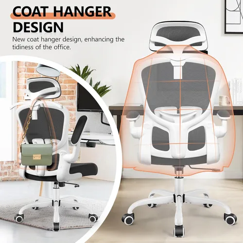 Miniatura 6 de FelixKing - Silla de oficina con reposacabezas, silla de escritorio ergonómica con ruedas, silla giratoria cómoda para tareas con soporte lumbar