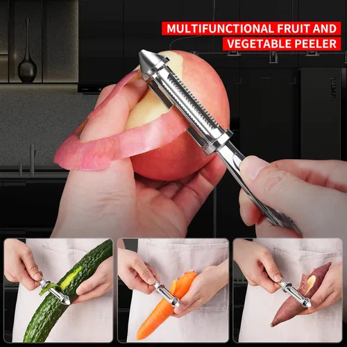 Miniatura 4 de MAD SHARK Peladores de verduras ultra afilados para cocina, frutas, manzanas, patatas, diseño con mango ergonómico antideslizante, acero inoxidable