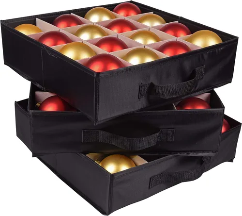 Miniatura 2 de ProPik - Caja de almacenamiento para adornos navideños, 3 bandejas separadas extraíbles con divisores para 48 esferas; organiza y protege las esferas