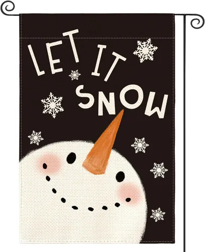 Miniatura 10 de AVOIN colorlife Azul Deja Que Nieve Muñeco de Nieve Copo de Nieve Bandera de Jardín 12 x 18 Pulgadas de Doble Cara, Bandera Decorativa de Navidad