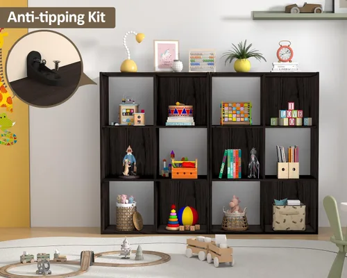 Miniatura 8 de PrimeZone Organizador de Almacenamiento Apilable de 6 Cubos: Estante de Cubos de Madera que se Ajusta a Contenedores Cúbicos - Estantería