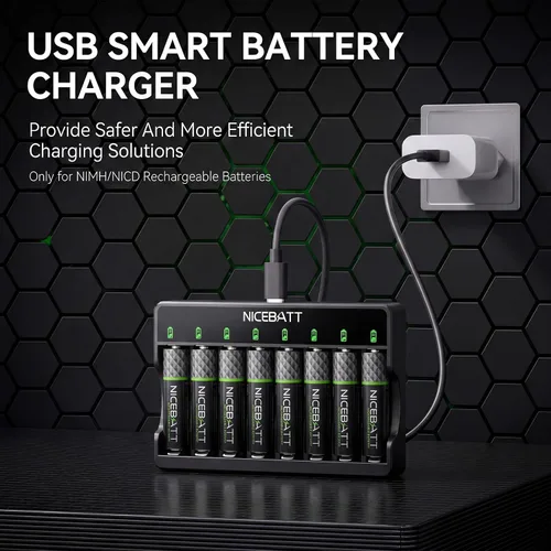 Miniatura 6 de NICEBATT Baterías AA recargables con cargador, 2800 mAh de alta capacidad baja autodescarga Ni-MH doble A, paquete de 8