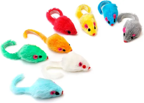 Miniatura 7 de CHIWAVA 36PCS 4.1 '' Peludo Gato Juguete Ratones Sonajero Pequeño Ratón Gatito Juego Interactivo Colores Surtidos