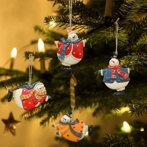 Miniatura 2 de Linfevisi Paquete de 4 adornos colgantes de muñeco de nieve de Navidad de metal, mini adornos de árbol de Navidad, adornos de muñeco de nieve, mini