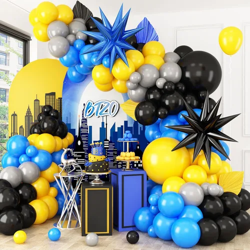 Miniatura 9 de Arco de globos azul, rojo y negro, guirnalda de globos con globos de papel de aluminio, globos metálicos plateados para niños, baby shower, Azul