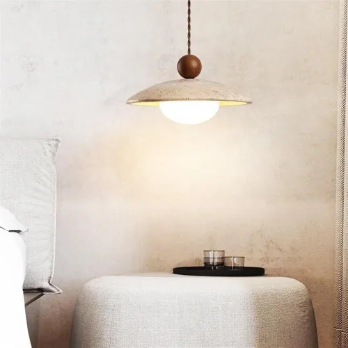 Miniatura 6 de Dining Room Pendant Lights Fixtures Natural Yellow Travertine Chandelier with Wood Accents Modern Simple White Glass Hanging Lamp for Kitchen Island