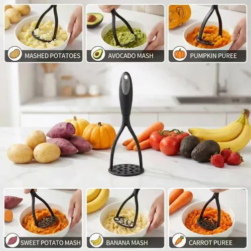 Miniatura 2 de KSENDALO Juego de 2 Machacadores de Papas de Nylon, Machacador de Alimentos Grueso Antiadherente Mango Cómodo Envuelto en Goma Cuchilla de Nylon